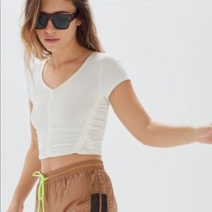 UO Sadie ruched short sleeve cropped top